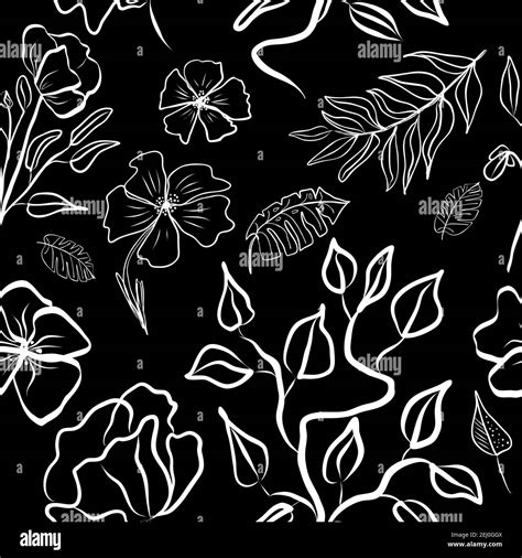 Black And White Tropical Palm Leaves Seamless Pattern Vector