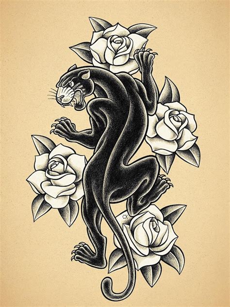 Black Panther Old School Tattoo Print