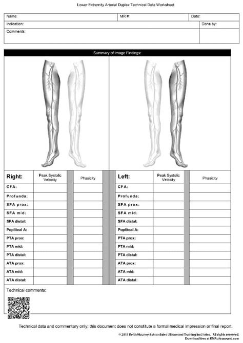 Lower Extremity Venous Ultrasound Worksheet