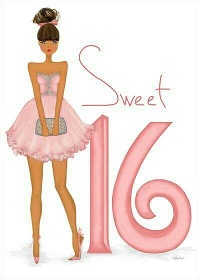 Sweet 16 Birthday Card Art And Fashion Illustration Card Featuring