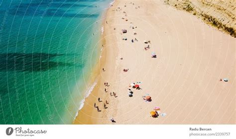 Aerial View From Flying Drone Of People On Beach A Royalty Free Stock