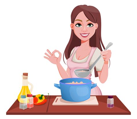 Woman Cooking At Home Cheerful Girl 3578905 Vector Art At Vecteezy