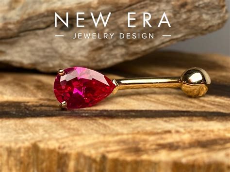 Karat Gold Ruby Belly Button Ring Pear Shaped Navel Ring Etsy