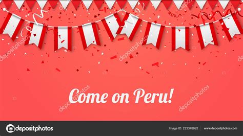 Vamos Perú Fondo Rojo Festivo Con Banderas Nacionales Confeti