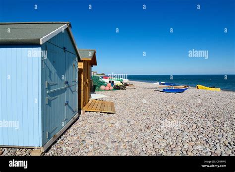 Beach Huts Overlooking The English Channel At Budleigh Salterton Devon England Stock Photo Alamy
