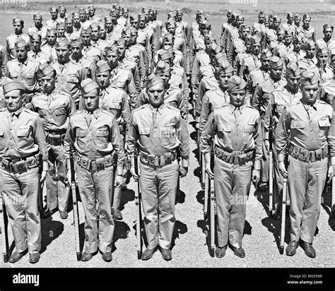 1940s Rows Of American World War Ii Soldiers Standing At Attention With