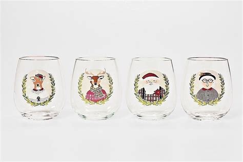 wine drinking glasses plastic christmas theme stemless cups 4 pack new threshold stemless cups