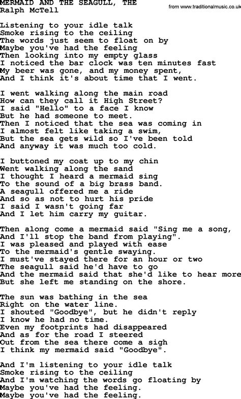 Mermaid And The Seagull Thetxt By Ralph Mctell Lyrics And Chords