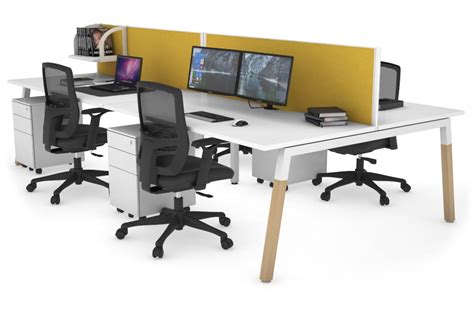 Quadro A Leg 4 Person Office Workstations Wood Leg Cross Beam 1600l
