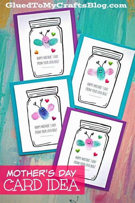 Thumbprint Mothers Day Love Bug Cards Mothers Day Crafts For Kids
