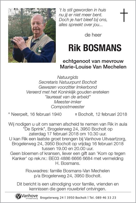 Rik Bosmans † 12022018 Inmemoriam