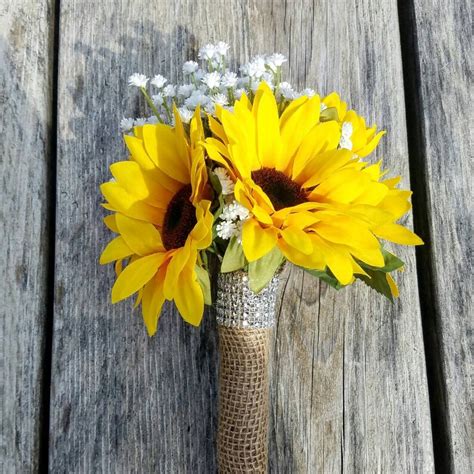 Mini Bridesmaid Bouquet With Sunflowers And Babys Breath Etsy