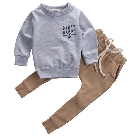 Autumn Toddler Baby Boys Cool Kids Gray Letter Print Sweatshirt Tops