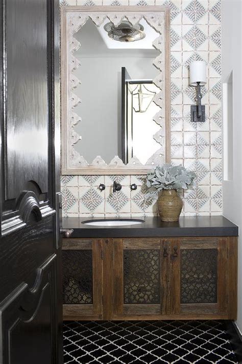 Designer inspired rooms and custom tiles from the worlds leading tile artisans. Moroccan Bathroom with Black Arabesque Tiles ...
