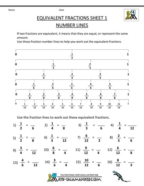 Set a6 numbers & operations: Equivalent Fractions Worksheet