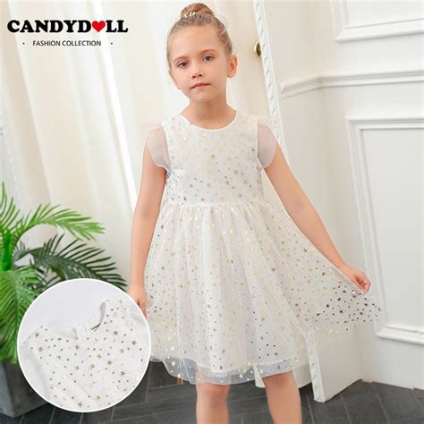Candydoll New Summer Childrens Net Gauze Princess Dress Girls Gold