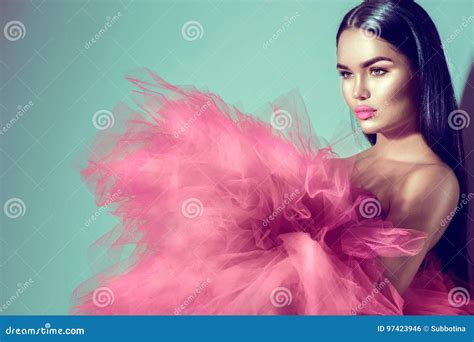 Gorgeous Brunette Model Woman In Purple Dress Stock Photo Image Of