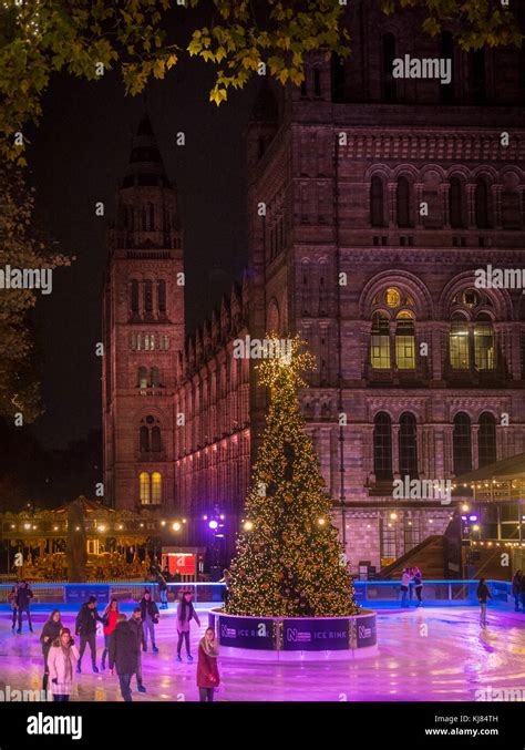 Christmas Ice Rink At The Natural History Museum London Uk Stock
