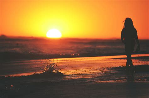 Wallpaper Sunlight Women Sunset Sea Silhouette Beach Sunrise