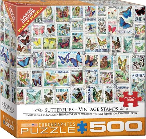 Butterflies Vintage Stamps 500 Piece Jigsaw Puzzle Vintage Stamps