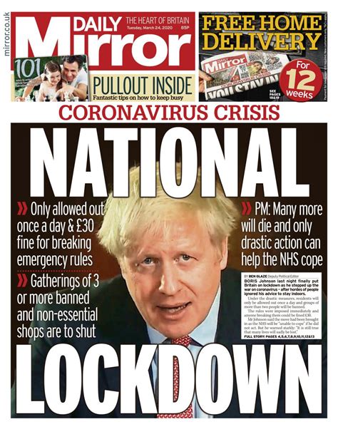 The daily mirror is a british national daily tabloid newspaper founded in 1903. Daily Mirror-March 24, 2020 Newspaper - Get your Digital ...