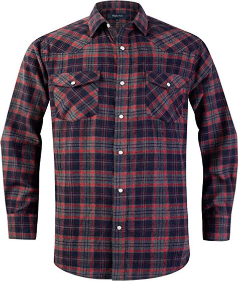 Snap Buttons Flannel Shirts For Men Regular Fit Mens Long Sleeve Shirt Red Grey Mfl005 Small