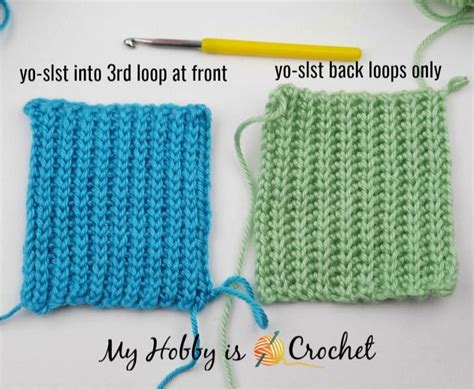 Combinations of knit and purl stitches make a variety of impressive textures. How to CROCHET knit look Ribbing with the Yarn Over Slip ...
