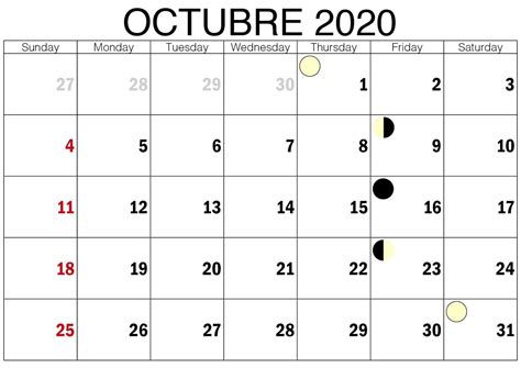 Calendario Lunar Octubre 2020 España Imprimir Sobres Calendario