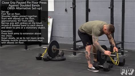 Close Grip Paused Pin Floor Press Against Doubled Bands With