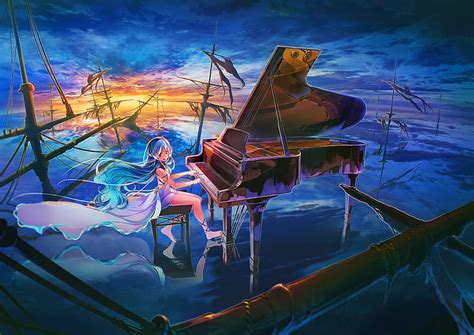 4800x900px Free Download Hd Wallpaper Anime Girl Playing Piano