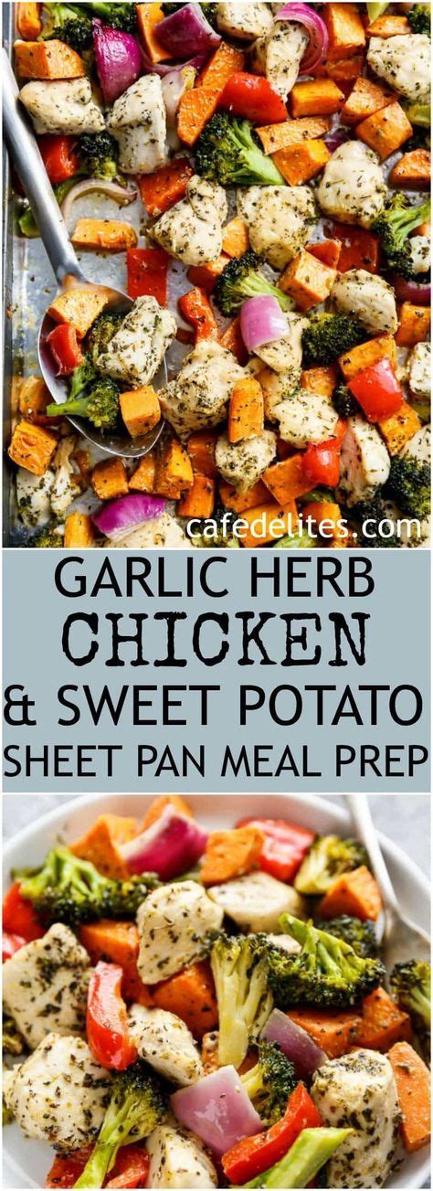 Add the broccoli and toss with 1 tbsp. Garlic Herb Chicken & Sweet Potato Sheet Pan Meal Prep ...