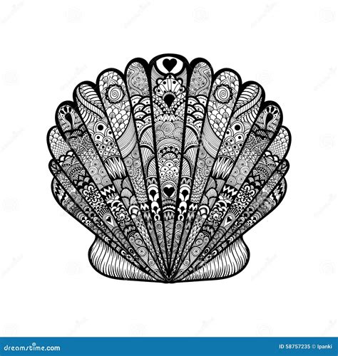 Zentangle Stylized Black Sea Shell Hand Drawn Doodle Vector Il Stock