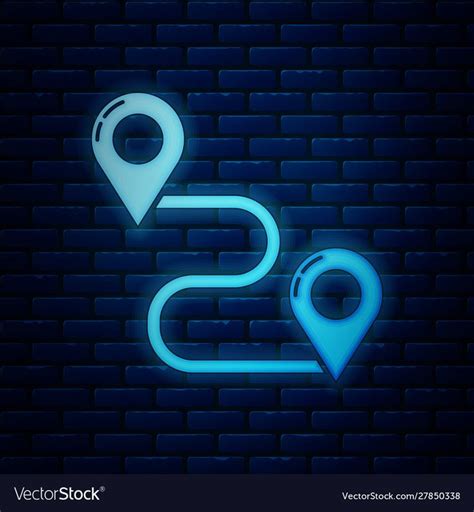 Glowing Neon Route Location Icon Isolated On Brick Vector Image On
