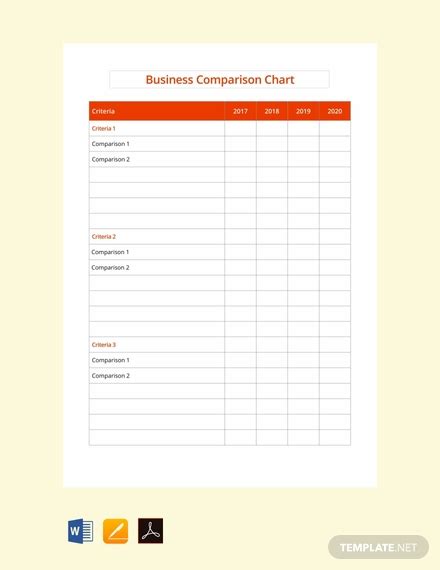 blank comparison chart template  word excel