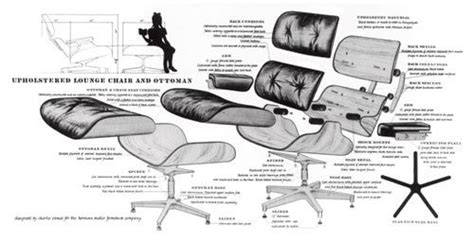 Exploded Drawing Of Lounge Chair Components With Hand Lettering By