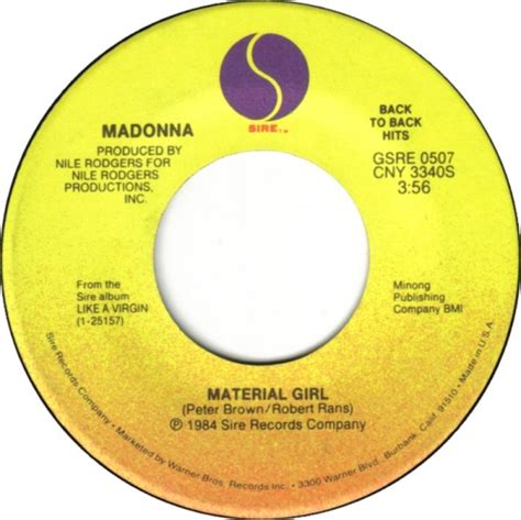 Madonna Material Girl Usa 7 Vinyl Record Gsre0507 Material Girl