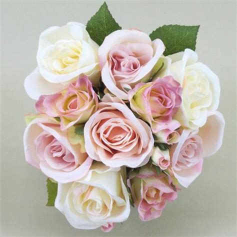 Vintage Silk Rose Bouquet Pink Peach And Cream 25cm Artificial Flowers