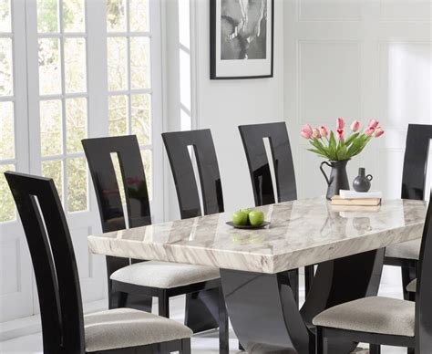 Cream Marble Dining Table And 8 Black Gloss Chairs Homegenies
