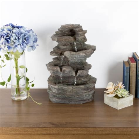 Tabletop Water Fountain With Cascading Rock Waterfall And Led Lights