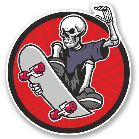 2 X 10cm Skater Skeleton Vinyl Sticker Ipad Laptop Skateboard Boys Kids