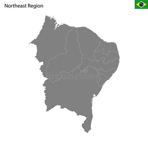 High Quality Map Northeast Region Of Brazil With Borders Stock