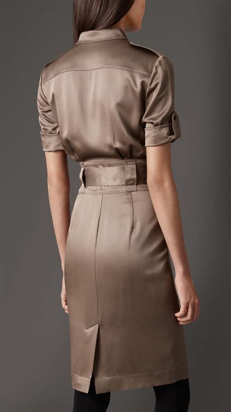 Burberry Silk Belted Shirt Dress In Brown Lyst