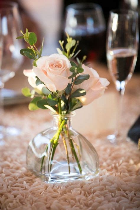 Simple Bud Vase Centerpiece With Blush Pink Roses On Blush Rosette