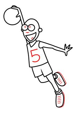 First, draw a curved line, like a half circle. Drawing a cartoon basketball player