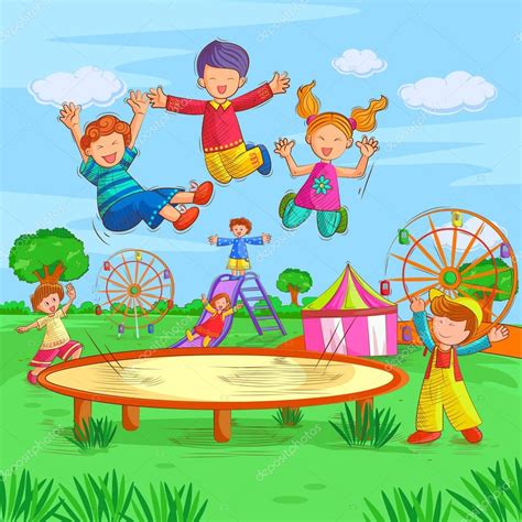 Niños Jugando Y Disfrutando En Vacaciones De Verano Vector De Stock De ©premiumstock 150734564