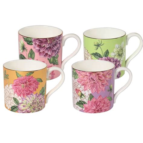 Pulchritudie Bone China Floral Tea Coffee Mug Set Gold Rim Set Of