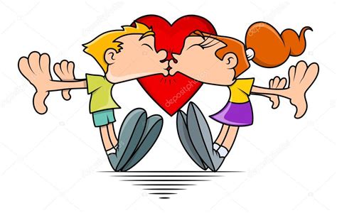Cartoon Young Boy And Girl Kissing Each Other On Valentines Day Vector