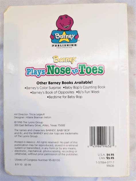2 Vintage Board Books Barney Plays Nose To Toes And Barneys Etsy Singapore