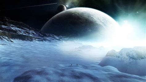 Hd Wallpaper Sci Fi Planet Rise Atmosphere Blue Ice Snow Space