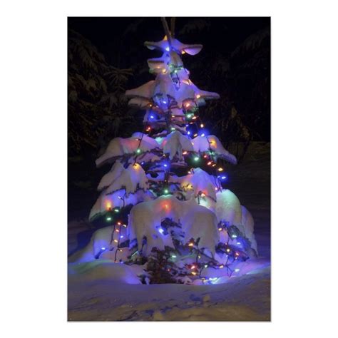 Snow Covered Brightly Lit Christmas Tree Poster Christmas Tree Poster
